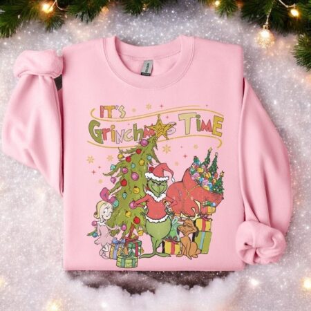 It's Grinchmas Time Pine Tree Vintage Christmas Sweatshirt Product Photo 1