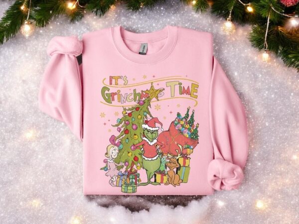 It's Grinchmas Time Pine Tree Vintage Christmas Sweatshirt Product Photo 1