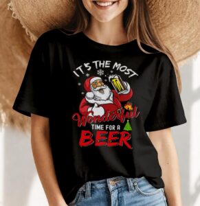 It's The Most Wonderful Time For A Beer Funny Santa Claus Drinking Gift Christmas Shirt Product Photo 4