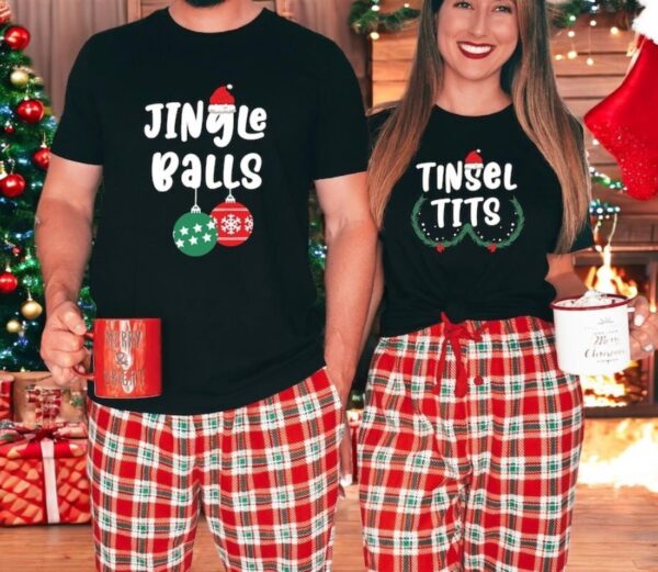 Jingle Bells Christmas Couple Shirt Funny Matching Shirt Product Photo 1