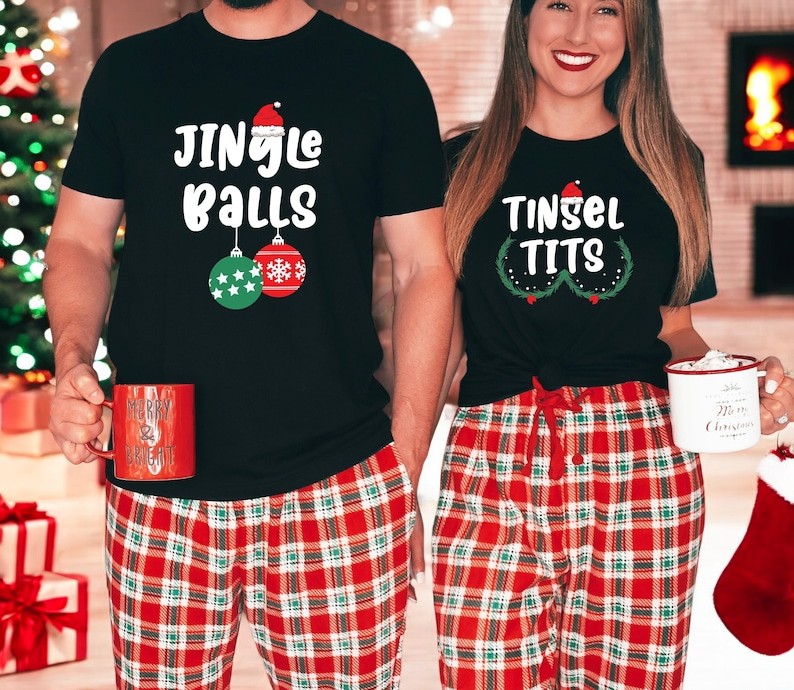 Jingle Bells Shirt, Tinsel Tits Couple Matching Christmas Shirt Product Photo 2