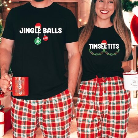 Jingle Bells, Tinsel Tits Couple Matching Christmas Shirt Product Photo 1