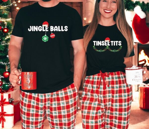 Jingle Bells, Tinsel Tits Couple Matching Christmas Shirt Product Photo 1