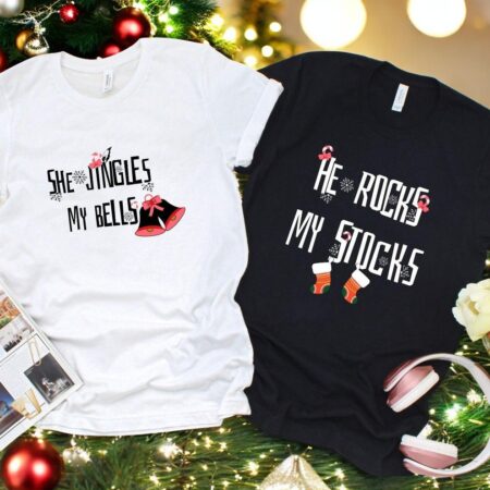 Jingle My Bells And Rock My Socks Christmas Couple Matching Shirt Product Photo 1