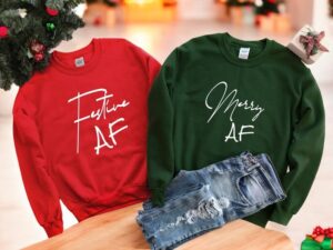 Jolly Af - Merry Af - Festive Af - Custom Name Christmas Party Couple Matching Christmas Shirt Product Photo 2