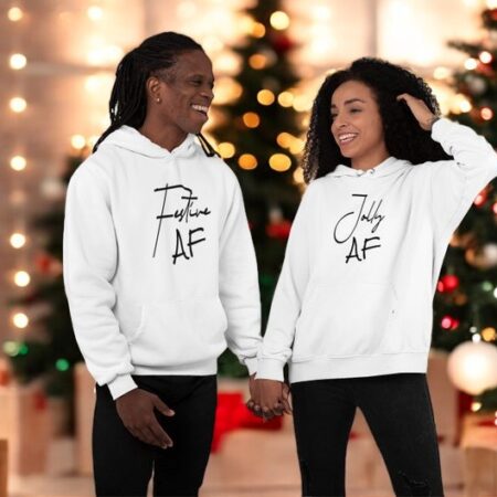 Jolly Af - Merry Af - Festive Af - Custom Name Christmas Party Couple Matching Christmas Shirt Product Photo 1