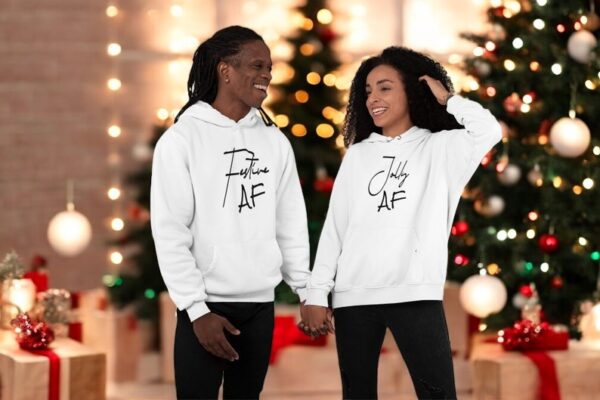 Jolly Af - Merry Af - Festive Af - Custom Name Christmas Party Couple Matching Christmas Shirt Product Photo 1