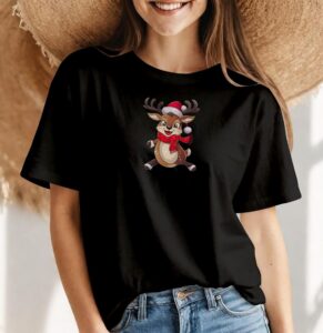 Jolly Reindeer Christmas Shirt - Women Black T-Shirt