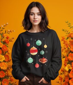 Joy To The Universe Christmas Shirt - Girl Black Swearshirt