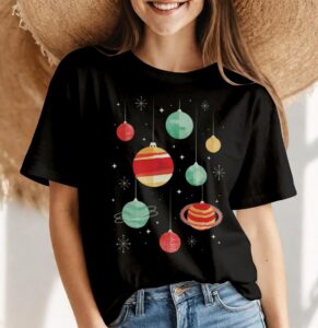 Joy To The Universe Christmas Shirt - Women Black T-Shirt