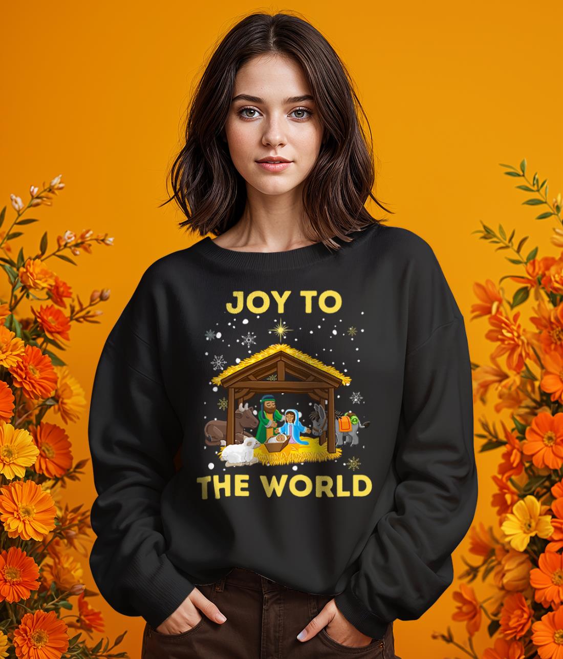 Joy To The World Christmas Nativity For Christian, Birth Of Jesus Gift Christmas Shirt - Girl Black Swearshirt