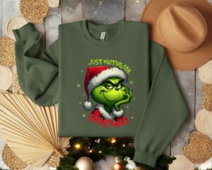 Just Waiting For Grinch Christmas Sweatshirt Product Photo 3