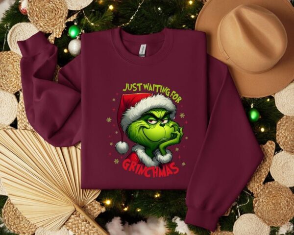 Just Waiting For Grinch Christmas Sweatshirt Product Photo 1