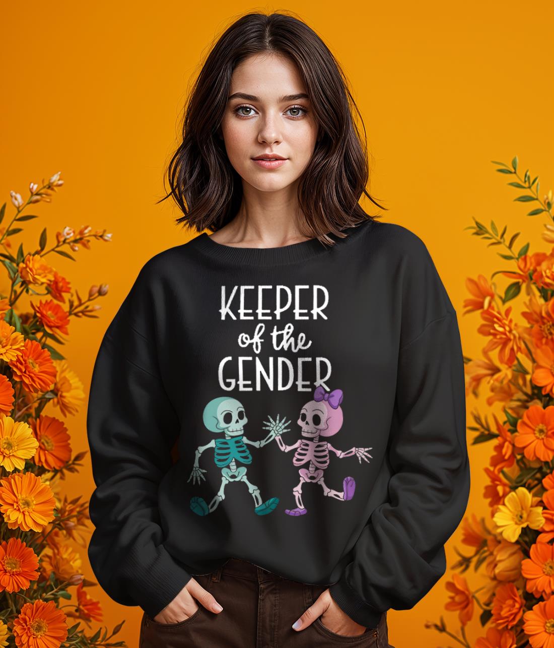 Keeper Of The Gender Halloween Skeleton Pregnancy Reveal Shirt Gift - Girl Black Swearshirt