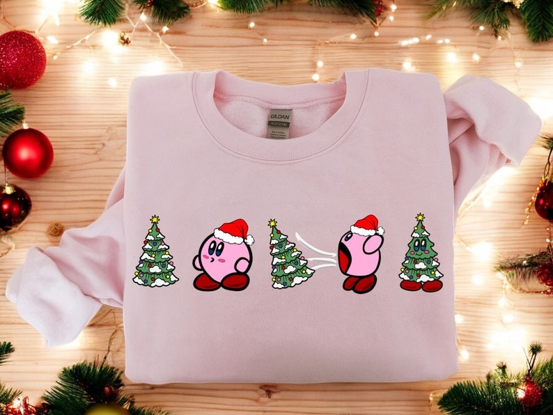 Kirby Pine Tree Christmas Gift Christmas Sweatshirt Product Photo 2