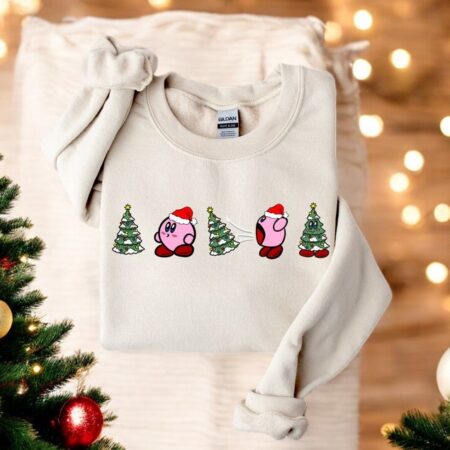 Kirby Pine Tree Christmas Gift Christmas Sweatshirt Product Photo 1