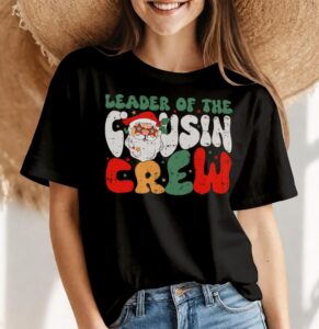 Leader Of The Cousin Crew Pajamas Funny Xmas Buffalo Plaid Shirt Gift - Women Black T-Shirt