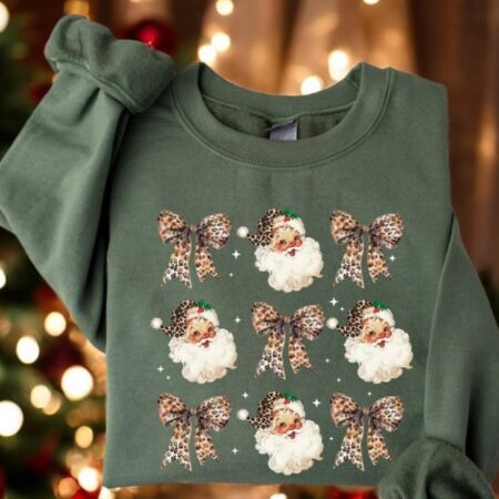 Leopard Coquette Christmas Santa Sweatshirt Product Photo 1