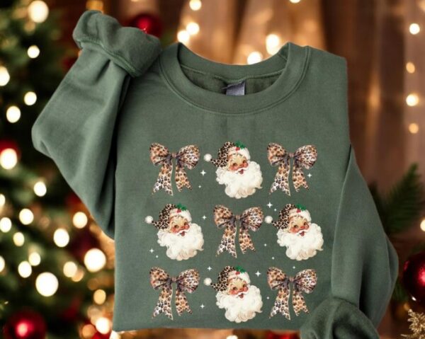 Leopard Coquette Christmas Santa Sweatshirt Product Photo 1