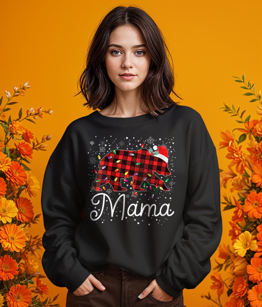 Mama Bear Red Plaid Christmas Pajama Merry Xmas Family Shirt Gift - Girl Black Swearshirt