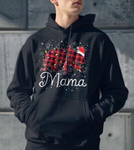 Mama Bear Red Plaid Christmas Pajama Merry Xmas Family Shirt Gift - Men Black Hoodie