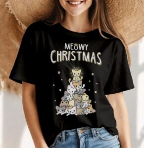 Meowy Christmas Christmas Shirt - Women Black T-Shirt