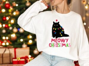 Meowy Christmas Shirt, Cat Xmas Sweatshirt Product Photo 3