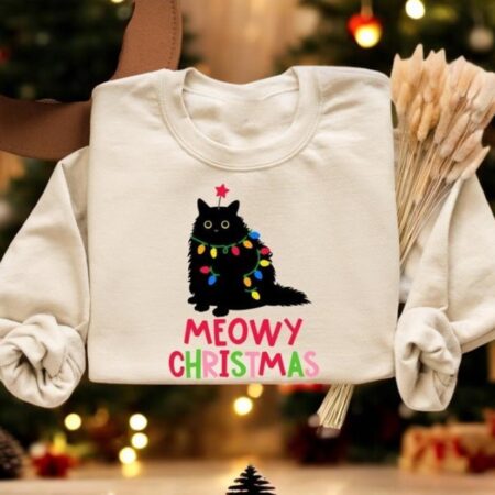 Meowy Christmas Shirt, Cat Xmas Sweatshirt Product Photo 1