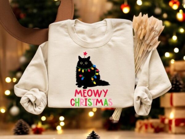 Meowy Christmas Shirt, Cat Xmas Sweatshirt Product Photo 1