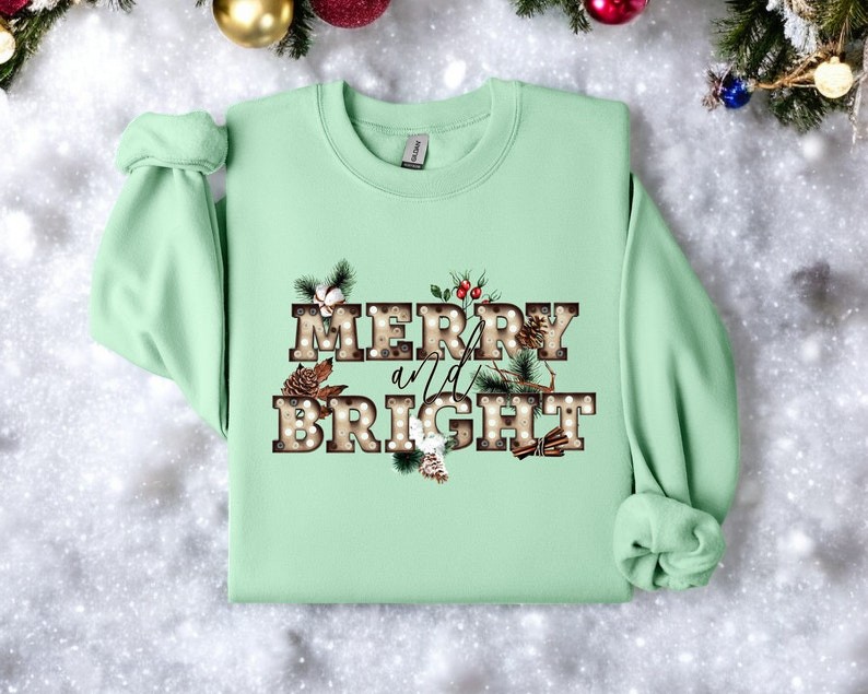 Merry And Bright Christmas Sweatshirt Product Photo 2