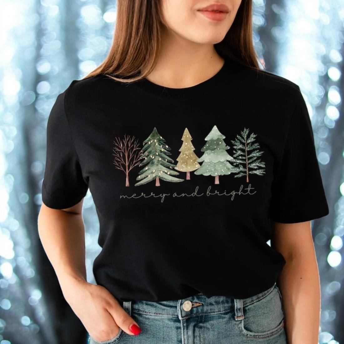 Merry and Bright Trees, Women's Christmas Shirt Product Photo 2