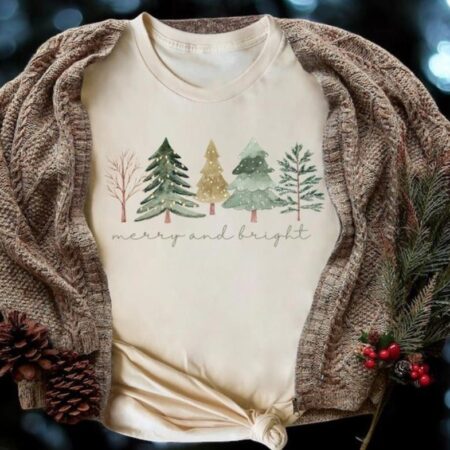 Merry and Bright Trees, Women's Christmas Shirt Product Photo 1