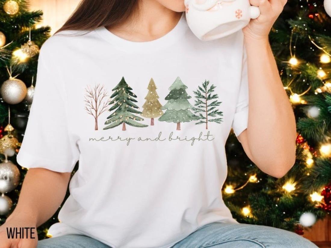 Merry And Bright Trees, Women's Christmas Sweatshirt Product Photo 2