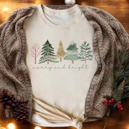 Merry And Bright Trees, Women's Christmas Sweatshirt Product Photo 1