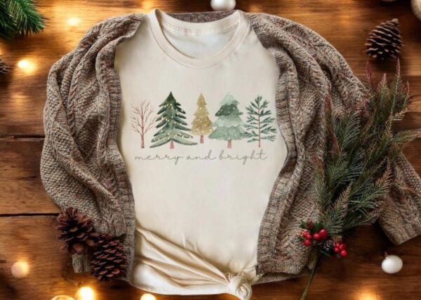 Merry And Bright Trees, Women's Christmas Sweatshirt Product Photo 1