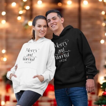 Merry And Married Custom Number Couple Matching Christmas Shirt Product Photo 1