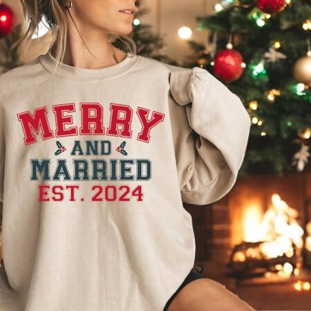 Merry And Married Est 2024 Christmas Sweatshirt Product Photo 1