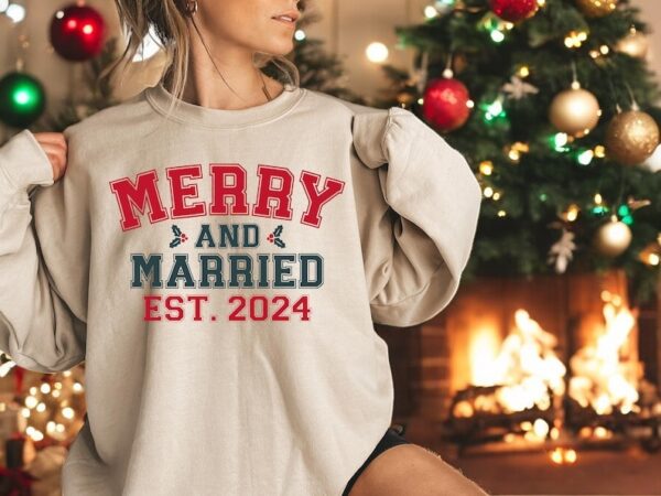 Merry And Married Est 2024 Christmas Sweatshirt Product Photo 1