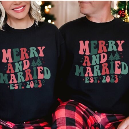 Merry and Married Est 2024 Matching Christmas Couple Sweatshirt Product Photo 1