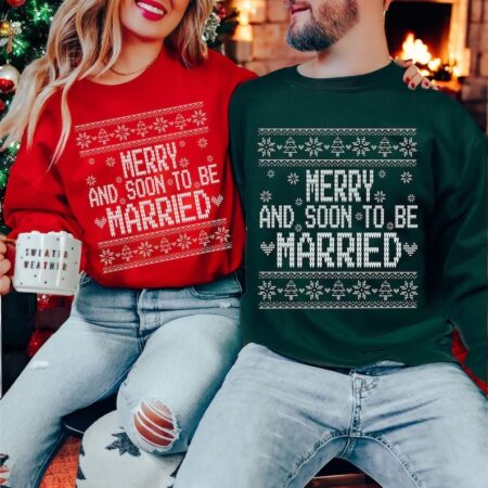 Merry And Soon To Be Married Couple Matching Christmas Shirt Product Photo 1