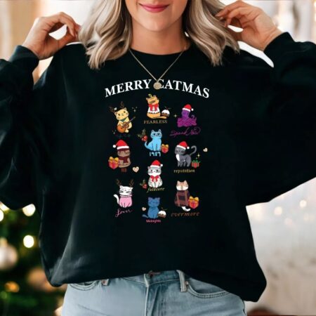 Merry Catmas Christmas Sweatshirt, Gift for Cat Lovers, Santa Cat Sweater Product Photo 1