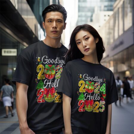 Merry Christmas 2024 Shirt Gift - Black Couple White T-Shirt