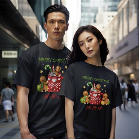 MERRY CHRISTMAS HoHoHo Christmas Shirt - Black Couple White T-Shirt