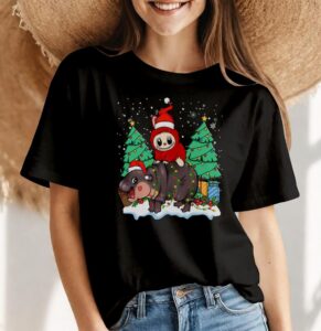 Merry Christmas Labubu Cute Christmas Shirt - Women Black T-Shirt