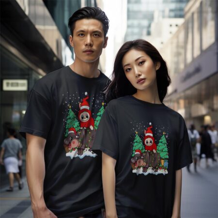 Merry Christmas Labubu Cute Christmas Shirt - Black Couple White T-Shirt