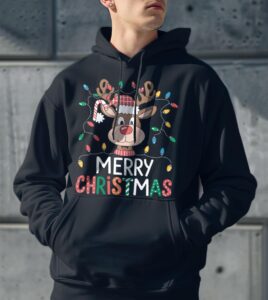 Merry Christmas Red Santa Hat Reindeer Xmas Family Shirt Gift - Men Black Hoodie