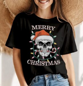 Merry Christmas Skull Skeleton Shirt Gift - Women Black T-Shirt