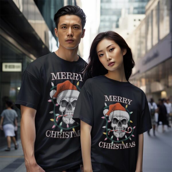 Merry Christmas Skull Skeleton Shirt Gift - Black Couple White T-Shirt