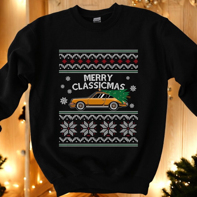 Merry Classicmas Classic Sports Car Christmas Sweatshirt Product Photo 2