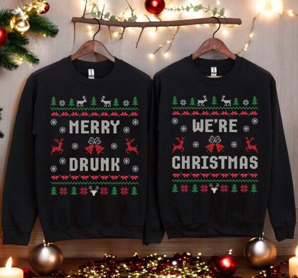 Merry Drunk We're Christmas Couple Matching Shirt Product Photo 1